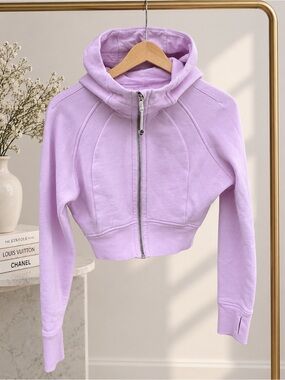 Lavender Cropped Zip-Up Hoodie Jacket